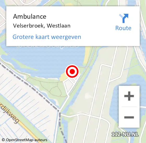 Locatie op kaart van de 112 melding: Ambulance Velserbroek, Westlaan op 22 mei 2022 14:27