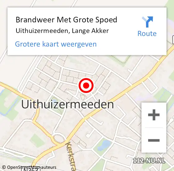 Locatie op kaart van de 112 melding: Brandweer Met Grote Spoed Naar Uithuizermeeden, Lange Akker op 22 mei 2022 14:27