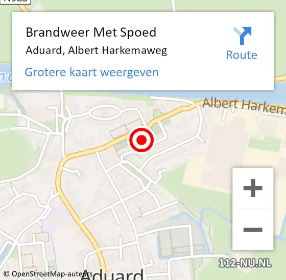 Locatie op kaart van de 112 melding: Brandweer Met Spoed Naar Aduard, Albert Harkemaweg op 22 mei 2022 14:33