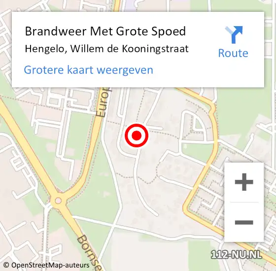 Locatie op kaart van de 112 melding: Brandweer Met Grote Spoed Naar Hengelo, Willem de Kooningstraat op 22 mei 2022 14:38