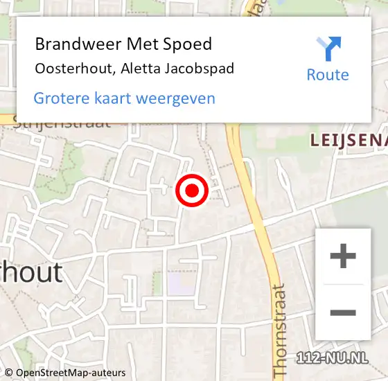 Locatie op kaart van de 112 melding: Brandweer Met Spoed Naar Oosterhout, Aletta Jacobspad op 22 mei 2022 14:49