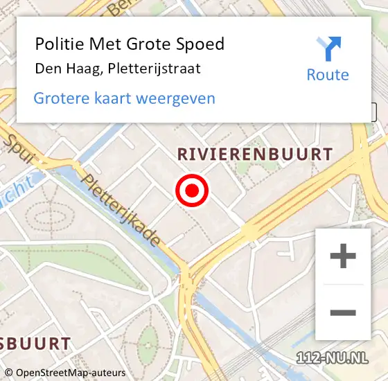Locatie op kaart van de 112 melding: Politie Met Grote Spoed Naar Den Haag, Pletterijstraat op 22 mei 2022 14:57