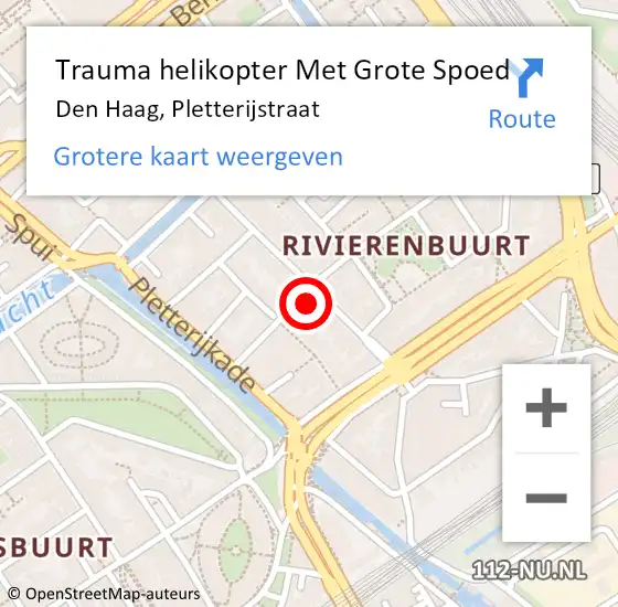 Locatie op kaart van de 112 melding: Trauma helikopter Met Grote Spoed Naar Den Haag, Pletterijstraat op 22 mei 2022 15:00