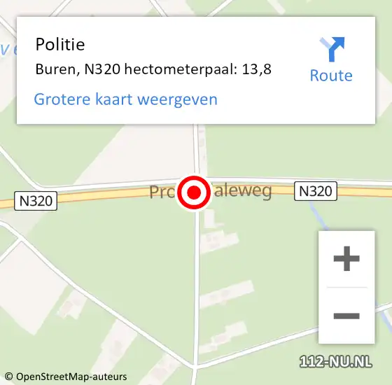 Locatie op kaart van de 112 melding: Politie Buren, N320 hectometerpaal: 13,8 op 22 mei 2022 15:05