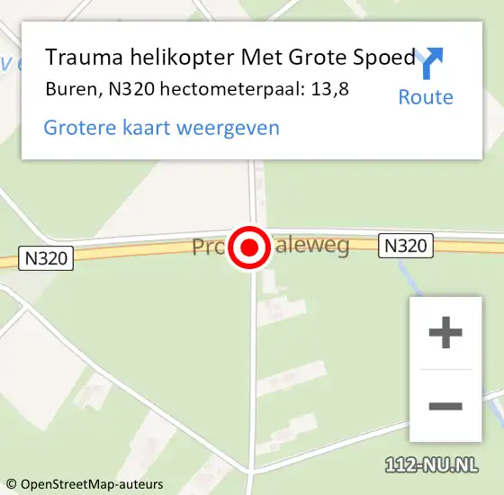 Locatie op kaart van de 112 melding: Trauma helikopter Met Grote Spoed Naar Buren, N320 hectometerpaal: 13,8 op 22 mei 2022 15:05