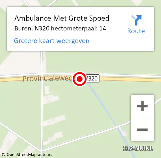 Locatie op kaart van de 112 melding: Ambulance Met Grote Spoed Naar Buren, N320 hectometerpaal: 14 op 22 mei 2022 15:08