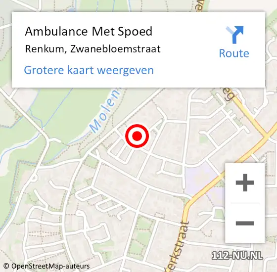 Locatie op kaart van de 112 melding: Ambulance Met Spoed Naar Renkum, Zwanebloemstraat op 22 mei 2022 15:13