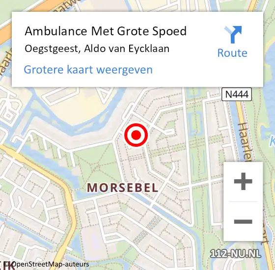 Locatie op kaart van de 112 melding: Ambulance Met Grote Spoed Naar Oegstgeest, Aldo van Eycklaan op 22 mei 2022 15:38