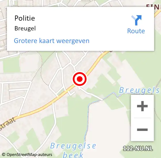 Locatie op kaart van de 112 melding: Politie Breugel op 22 mei 2022 15:40