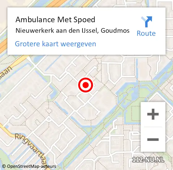 Locatie op kaart van de 112 melding: Ambulance Met Spoed Naar Nieuwerkerk aan den IJssel, Goudmos op 22 mei 2022 15:52