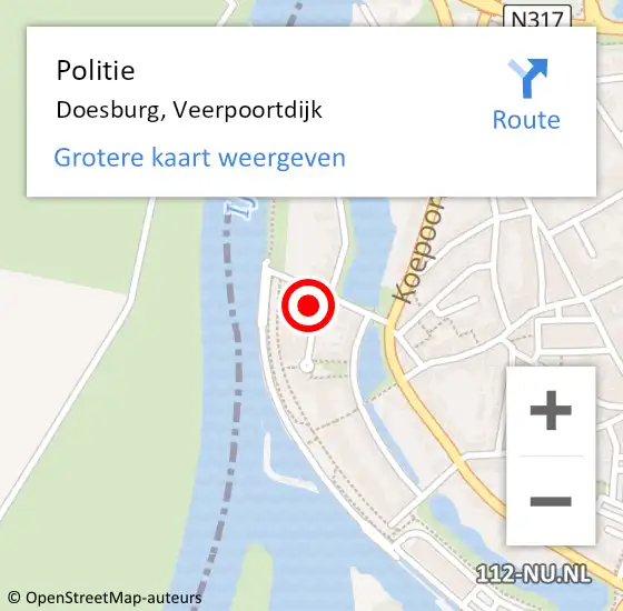 Locatie op kaart van de 112 melding: Politie Doesburg, Veerpoortdijk op 22 mei 2022 16:06
