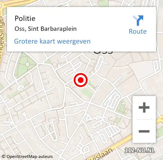 Locatie op kaart van de 112 melding: Politie Oss, Sint Barbaraplein op 22 mei 2022 16:07