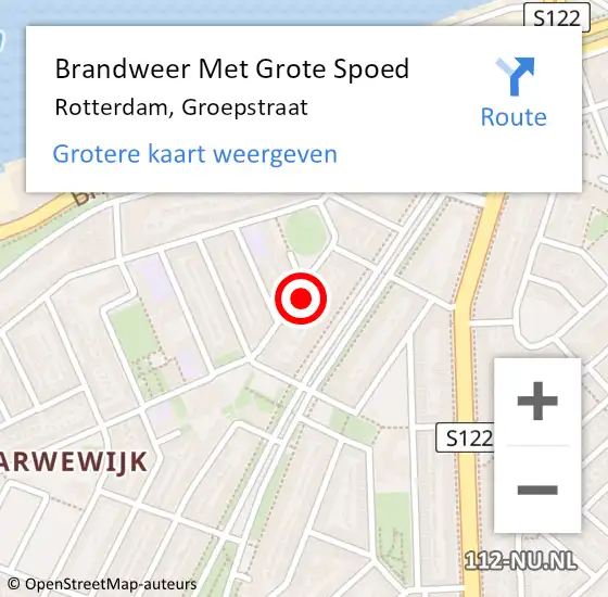Locatie op kaart van de 112 melding: Brandweer Met Grote Spoed Naar Rotterdam, Groepstraat op 22 mei 2022 16:45