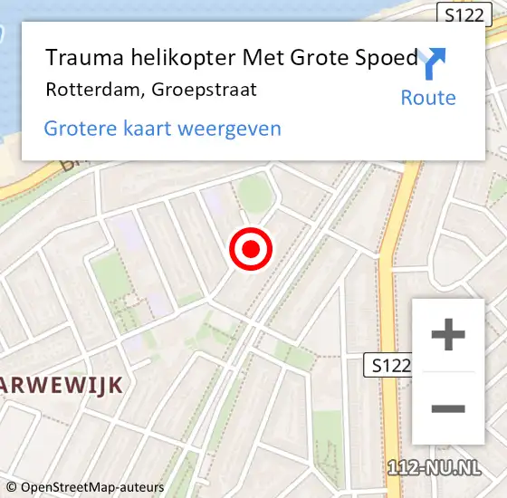 Locatie op kaart van de 112 melding: Trauma helikopter Met Grote Spoed Naar Rotterdam, Groepstraat op 22 mei 2022 16:49