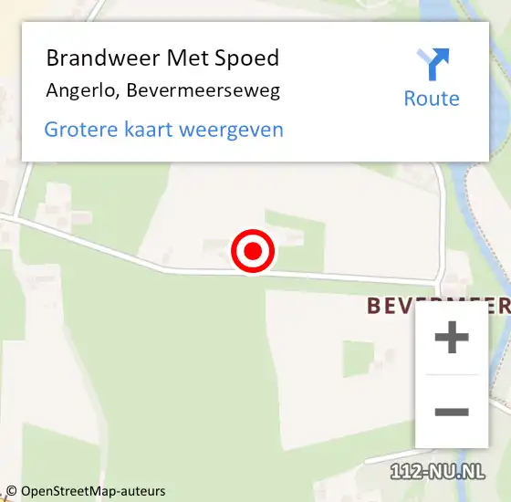 Locatie op kaart van de 112 melding: Brandweer Met Spoed Naar Angerlo, Bevermeerseweg op 22 mei 2022 16:54
