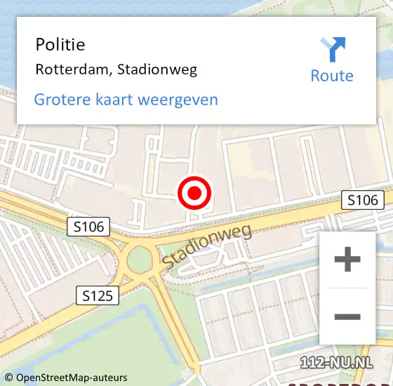 Locatie op kaart van de 112 melding: Politie Rotterdam, Stadionweg op 22 mei 2022 16:57