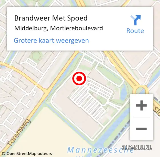 Locatie op kaart van de 112 melding: Brandweer Met Spoed Naar Middelburg, Mortiereboulevard op 22 mei 2022 17:02