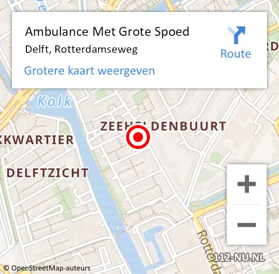 Locatie op kaart van de 112 melding: Ambulance Met Grote Spoed Naar Delft, Rotterdamseweg op 22 mei 2022 17:04