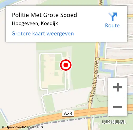 Locatie op kaart van de 112 melding: Politie Met Grote Spoed Naar Hoogeveen, Koedijk op 22 mei 2022 17:04