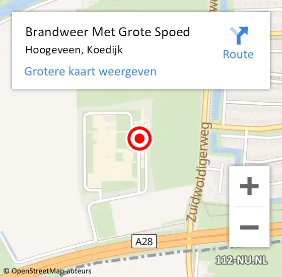 Locatie op kaart van de 112 melding: Brandweer Met Grote Spoed Naar Hoogeveen, Koedijk op 22 mei 2022 17:05