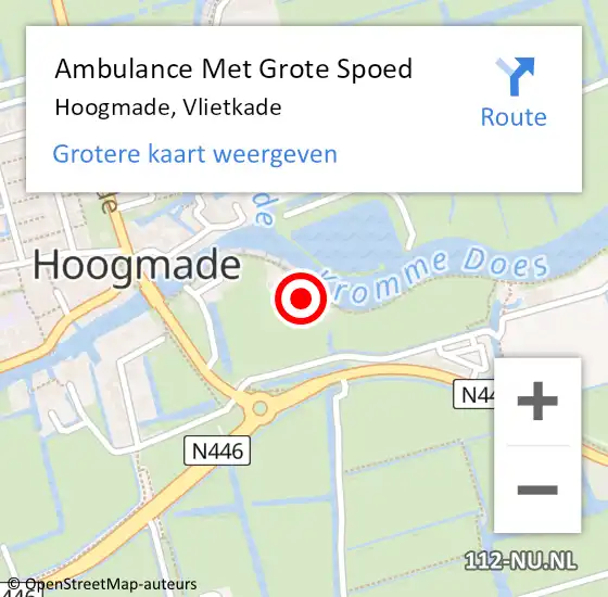 Locatie op kaart van de 112 melding: Ambulance Met Grote Spoed Naar Hoogmade, Vlietkade op 22 mei 2022 17:05