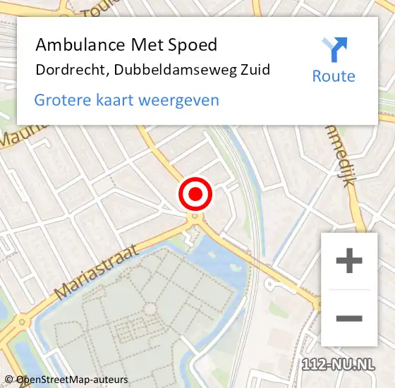 Locatie op kaart van de 112 melding: Ambulance Met Spoed Naar Dordrecht, Dubbeldamseweg Zuid op 22 mei 2022 17:06