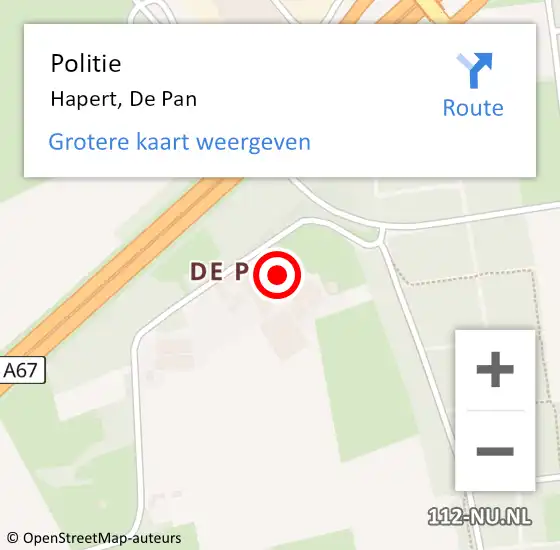 Locatie op kaart van de 112 melding: Politie Hapert, De Pan op 22 mei 2022 17:21
