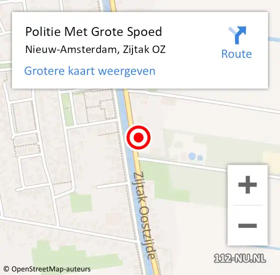Locatie op kaart van de 112 melding: Politie Met Grote Spoed Naar Nieuw-Amsterdam, Zijtak OZ op 22 mei 2022 17:37