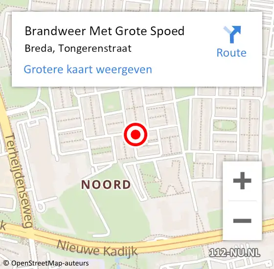 Locatie op kaart van de 112 melding: Brandweer Met Grote Spoed Naar Breda, Tongerenstraat op 22 mei 2022 17:44