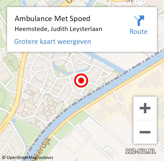 Locatie op kaart van de 112 melding: Ambulance Met Spoed Naar Heemstede, Judith Leysterlaan op 22 mei 2022 17:50