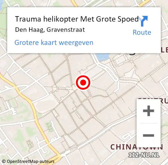 Locatie op kaart van de 112 melding: Trauma helikopter Met Grote Spoed Naar Den Haag, Gravenstraat op 22 mei 2022 17:54