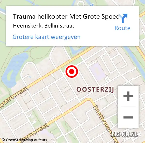 Locatie op kaart van de 112 melding: Trauma helikopter Met Grote Spoed Naar Heemskerk, Bellinistraat op 22 mei 2022 17:59