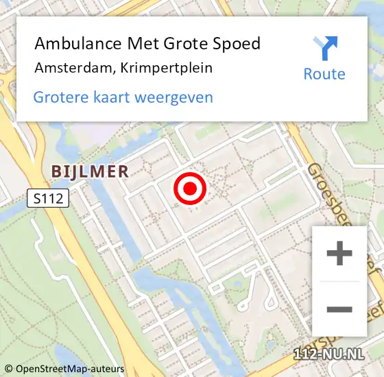 Locatie op kaart van de 112 melding: Ambulance Met Grote Spoed Naar Amsterdam-Zuidoost, Krimpertplein op 22 mei 2022 18:24