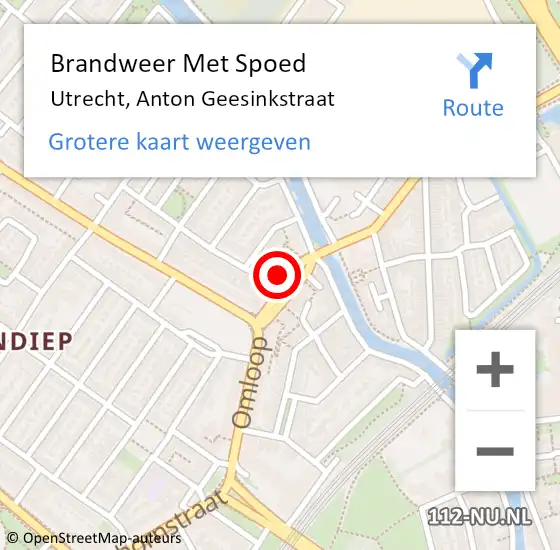 Locatie op kaart van de 112 melding: Brandweer Met Spoed Naar Utrecht, Anton Geesinkstraat op 22 mei 2022 18:26