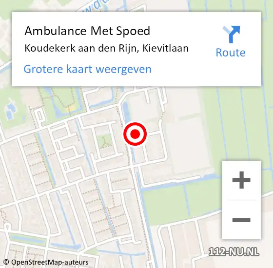 Locatie op kaart van de 112 melding: Ambulance Met Spoed Naar Koudekerk aan den Rijn, Kievitlaan op 22 mei 2022 18:26