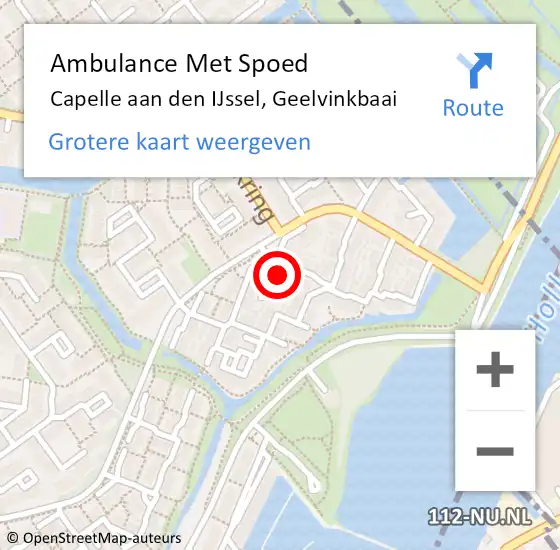 Locatie op kaart van de 112 melding: Ambulance Met Spoed Naar Capelle aan den IJssel, Geelvinkbaai op 22 mei 2022 18:26