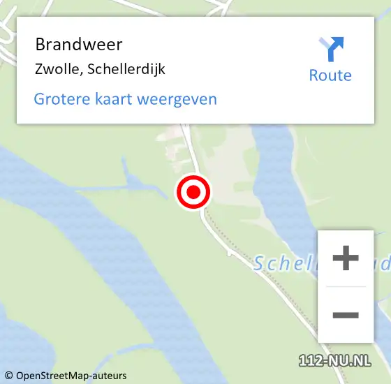 Locatie op kaart van de 112 melding: Brandweer Zwolle, Schellerdijk op 22 mei 2022 18:40