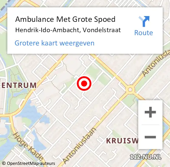 Locatie op kaart van de 112 melding: Ambulance Met Grote Spoed Naar Hendrik-Ido-Ambacht, Vondelstraat op 22 mei 2022 19:06