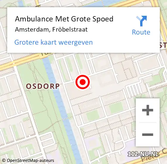 Locatie op kaart van de 112 melding: Ambulance Met Grote Spoed Naar Amsterdam, Fröbelstraat op 22 mei 2022 19:25