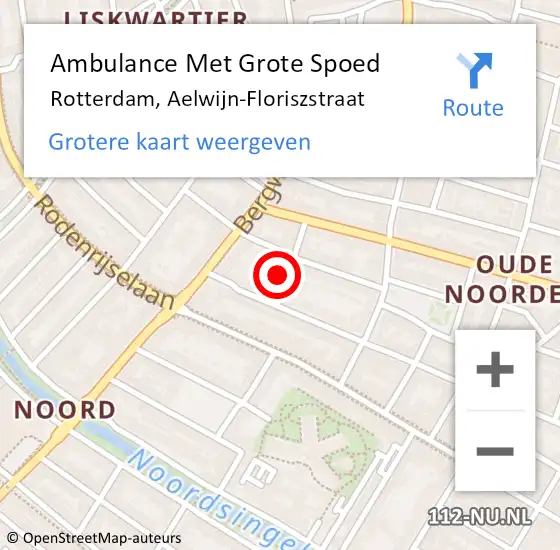 Locatie op kaart van de 112 melding: Ambulance Met Grote Spoed Naar Rotterdam, Aelwijn-Floriszstraat op 22 mei 2022 19:34