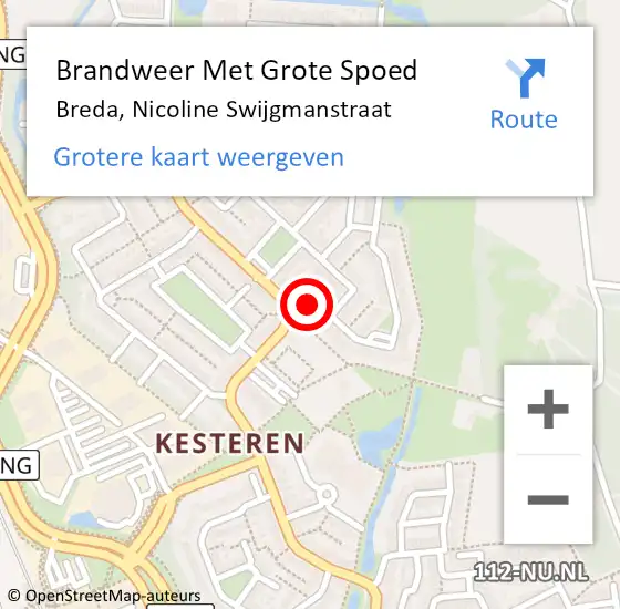Locatie op kaart van de 112 melding: Brandweer Met Grote Spoed Naar Breda, Nicoline Swijgmanstraat op 22 mei 2022 19:46