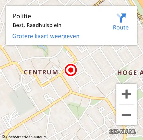 Locatie op kaart van de 112 melding: Politie Best, Raadhuisplein op 22 mei 2022 19:50