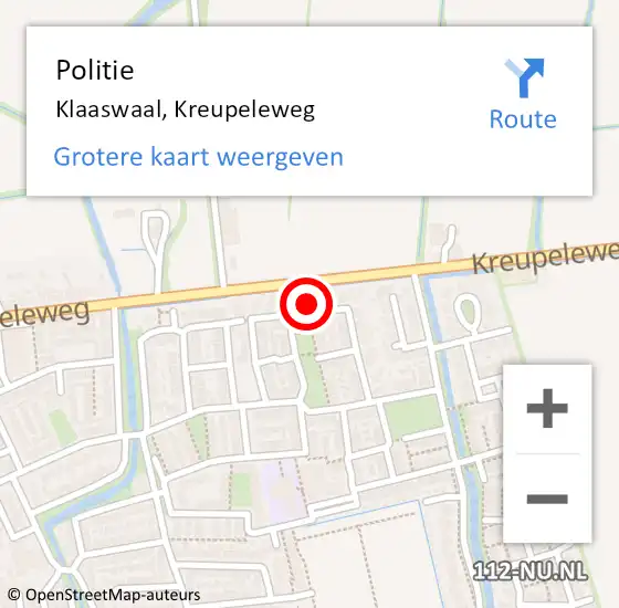 Locatie op kaart van de 112 melding: Politie Klaaswaal, Kreupeleweg op 22 mei 2022 19:54