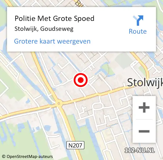 Locatie op kaart van de 112 melding: Politie Met Grote Spoed Naar Stolwijk, Goudseweg op 22 mei 2022 20:18