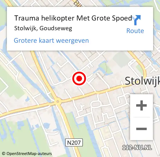 Locatie op kaart van de 112 melding: Trauma helikopter Met Grote Spoed Naar Stolwijk, Goudseweg op 22 mei 2022 20:20