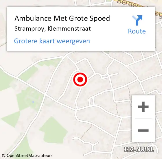 Locatie op kaart van de 112 melding: Ambulance Met Grote Spoed Naar Stramproy, Klemmenstraat op 22 mei 2022 20:21