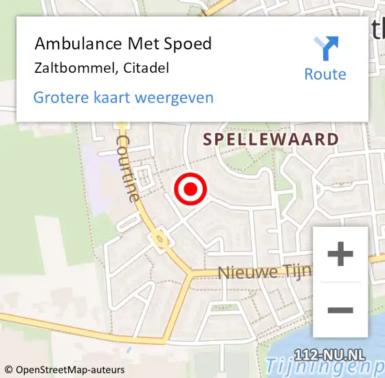 Locatie op kaart van de 112 melding: Ambulance Met Spoed Naar Zaltbommel, Citadel op 22 mei 2022 20:30