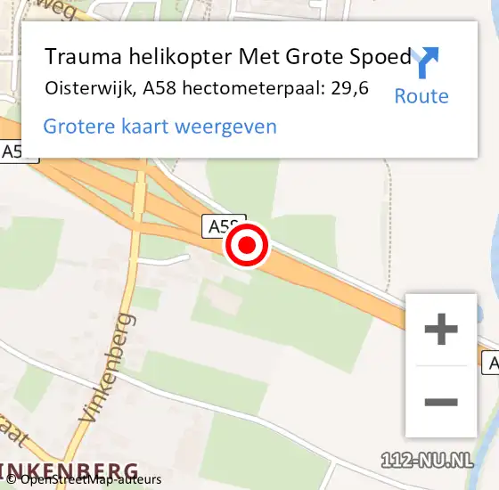 Locatie op kaart van de 112 melding: Trauma helikopter Met Grote Spoed Naar Oisterwijk, A58 hectometerpaal: 29,6 op 22 mei 2022 20:33