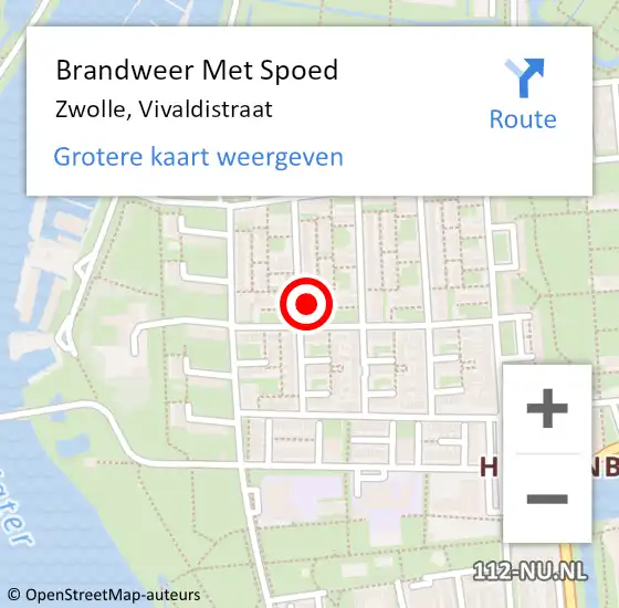 Locatie op kaart van de 112 melding: Brandweer Met Spoed Naar Zwolle, Vivaldistraat op 22 mei 2022 20:50