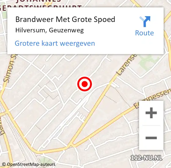 Locatie op kaart van de 112 melding: Brandweer Met Grote Spoed Naar Hilversum, Geuzenweg op 22 mei 2022 20:59